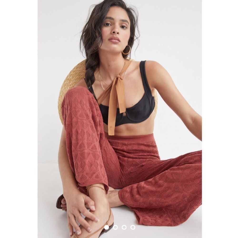 NWT ANTHROPOLOGIE Pointelle Wide Leg Pants in Clay